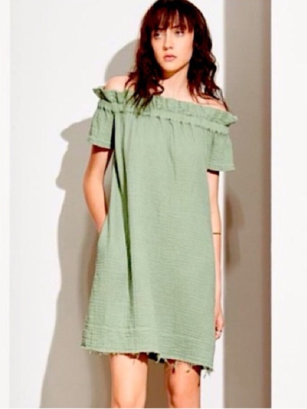 Amadi Off-Shoulder Maxi Dress in Olive Green